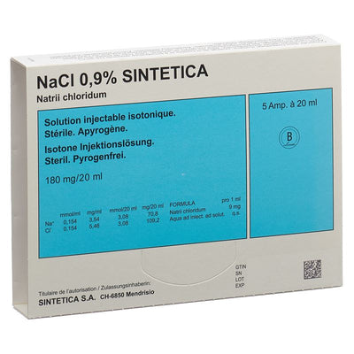 NACL 0.9% Sintetica 180 mg/20ml 20ml Amp 5 Stk