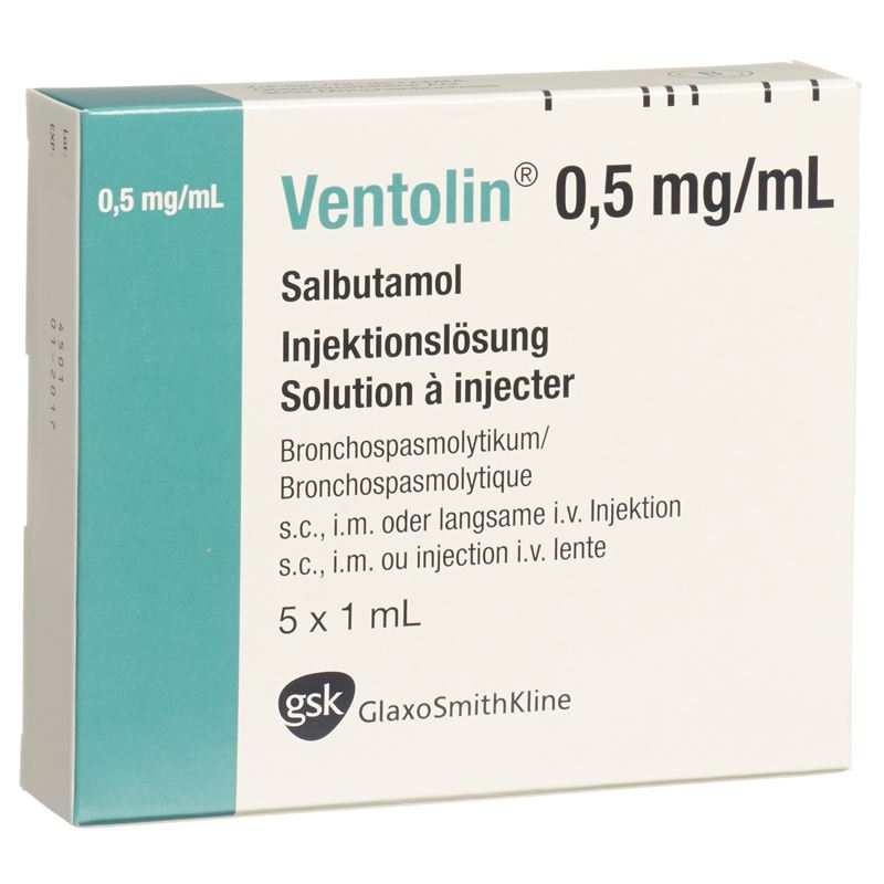 VENTOLIN Inj Lös 0.5 mg/ml 5 Amp 1 ml